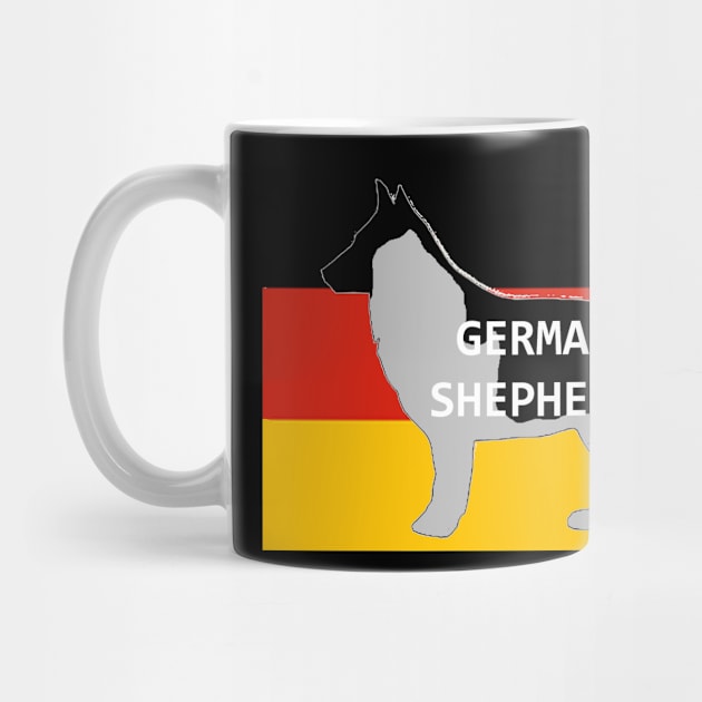 german shepherd black and silver name silhouette on flag by Wanderingangel